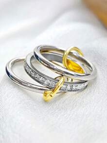 1 chiếc nhẫn kim cương vuông mạ vàng 18K sáng bóng, thép không gỉ chống thấm nước và chống phai màu, thích hợp đeo hàng ngày, dự tiệc, làm quà tặng Ngày của Mẹ - Vòng 4 (3 lớp) - Xem 7
