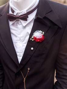 1pc Unisex Cream Pearl Rose Boutonniere, Wedding Bridal Party Groomsman Accessory, Daily Wear - Multicolor - View 7