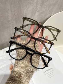 1 Pair Of Women's Square Tortoise Shell Fashion Decorative Non-Prescription Glasses, Multifunctional Daily Necessities, Suitable For Travel Essential Beach Outing Fashion Accessories, Suitable For Summer Beach Vacation, Outdoor, Travel - 玳瑁色 - 查看 3