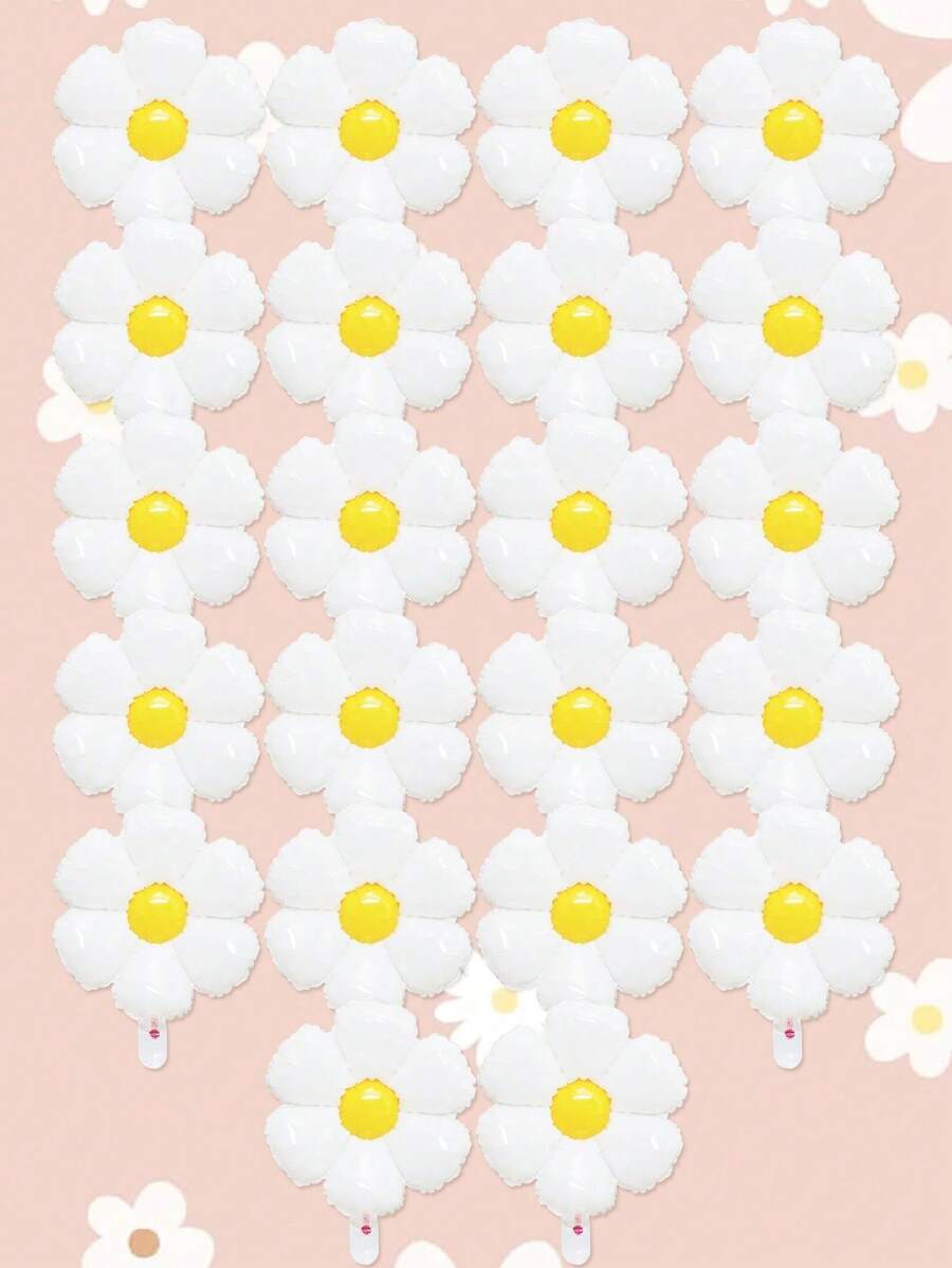 22pcs White Daisy Balloon Set, Sunflower Shaped Aluminum Foil Balloon, Suitable For Garden Theme Parties, Birthday Parties, Classroom Decoration, Cute Daisy Balloon Decoration, Autumn Flower Balloon
