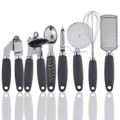 WWFW 7 Piece Set Stainless Steel Kitchen Set, Can Opener,  Whisk, Peeler, Kitchen