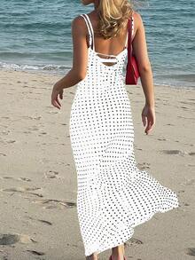 女士优雅波尔卡圆点性感雪纺透明欲望海滩夏装（随机印花）