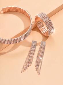 3 件套时尚性感多层水钻项链、耳环、手链、新娘珠宝配饰、短项链、圣诞礼物