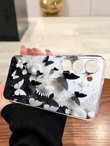 1pc Black & White Contrast Butterfly Flower Transparent Soft Phone Case Compatible With Samsung Galaxy A04e/12/A13/A14/A34/A50/A52/A53/A54/S21/S22/S23/S24/S25/S25Ultra
