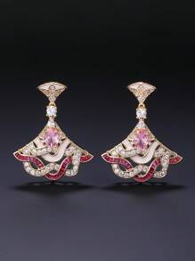 1 Pair Luxury Jewelry Style Copper Inlaid Cubic Zirconia Fan-Shaped Long Pendant Earrings, Matching Wedding Gown, Evening Dress, Wedding, Party Jewelry