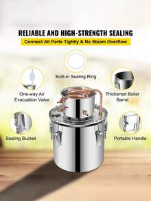 Alambic Distiller Alcohol Moonshine 5 Gal DIY Still Stainless Steel Copper Home Brew Water Wine Essential Oil Brewing Kit, Halloween And Christmas Party Supplies - 彩色 - 查看 6