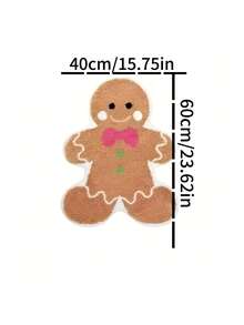 1pc Christmas Gingerbread Man Mat – Soft Faux Cashmere, Lightweight, Washable, Non-Slip & Fluffy | Festive Design With Pink Bowknot & Green Icing, For Christmas, Thanksgiving & Bedroom/Living Room Decor - Multicolor - View 3