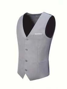 Men's Three-Piece Suit Set, Suitable For Business Casual And Wedding Formal Occasions, As Well As Attire For Official Office, Parties, Holidays And Travel, Featuring A Slim-Fit Classic Style. - 灰色 - 查看 5