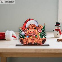 1 Stück 2D flaches Weihnachts-Holz-Spleiß-Ständerschild, süße Kalb-Dekorationsverzierung im Weihnachtsstil, Weihnachtsgeschenke, geeignet für Heimdekoration, Weihnachts-Tisch-Mittelstück-Dekoration, Party-Dekoration