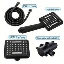 High-Flow 2-In-1 Handheld And Rainfall Shower Head Set With Extended Hose And T-Valve - Sturdy ABS, Wall-Mounted, Square Design For Bathroom Enhancement Bathroom Accessories Bathroom Tools