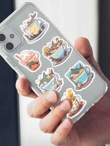 50 Stücke lustige Cartoon Becher Hai Aufkleber für Laptop, Skateboard, Computer, Autos, Kühlschrank, Handy, Dekoraufkleber