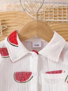 2pcs Baby Girls Comfortable Cute Watermelon Print Long Sleeve Shirt And Printed Pants Set - Multicolor - View 4