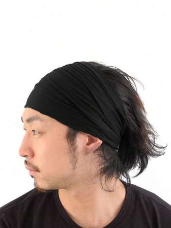 1pc Japanese Style Unisex Black Headband, Stretch Hairband For Running, Sports, And Casual Wear Gym, Men Vacation Accessories, Men Accessories, Accessories For Man, Soccer Hair Accessories, Baseball Accessories, Head Bands For Men