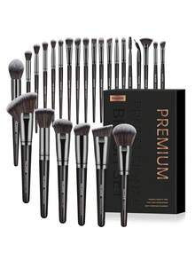 MAANGE 25支/37支/51支专业化妆刷套装,带收纳盒,柔软纤维材质,方便携带,包含粉底刷、散粉刷、腮红刷、遮瑕刷、修容刷、鼻影刷、眼影刷、眉刷、细节刷、高光刷、晕染刷,旅行必备,干湿两用海绵粉扑,化妆刷套装,送朋友、女士和女孩的理想礼物。 - 黑色 - 查看 13