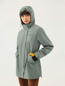 TECTOP Women's Thermal Lined Soft Shell Jacket, Hooded, Large Pockets, Outdoor Hiking, Windproof Waterproof, Waist Cinched, Autumn/Winter, Fleece