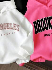 3pcs Toddler Girls' Letter Print Warm Hooded Sweatshirt Set - Multicolor - View 4