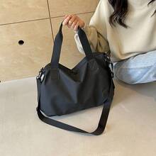Casual Solid Color Women Tote Bag, Crossbody - Black - View 5