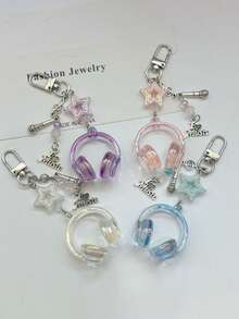 1个男女通用新款ins风透明音乐耳机造型钥匙扣，创意迷你麦克风星形音符配件，个性化手机挂绳，包包挂饰，钥匙链，送给音乐爱好者的礼物，可作为包包挂饰、汽车挂饰、老师礼物、朋友礼物、姐妹礼物等。 - 彩色 - 查看 1