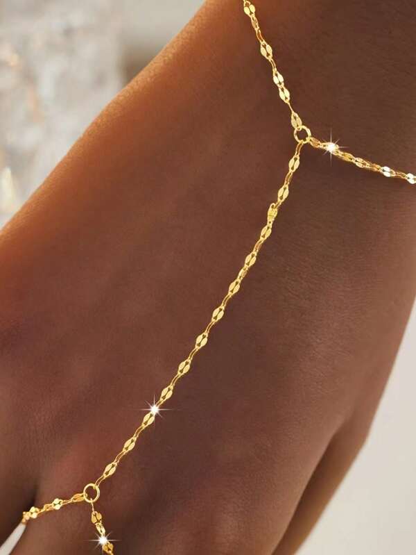 1pc Metal Chain Linked Finger Ring Bracelet, Personalized Jewelry Accessory For Daily, Party, Celebration