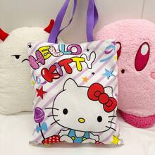 Sanrio Sanrio Sanrio Hello Kitty Canvas Handbag, Cute KT Tote Shoulder Bag, Cartoon Versatile Tote Bag, Large Capacity Commuter Bag, Suitable For Travel, Back To School, Commuting Tote Bag For School