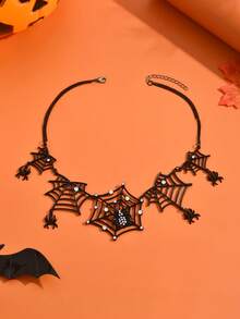 1 pieza Collar negro de estilo gótico con decoración de telaraña geométrica hueca de cristal, joyería para uso en fiestas y Halloween para mujeres