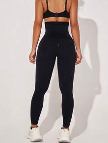 Sculpting High Waist Seamless Tummy Control Butt Lift Thigh Slimmer Shapewear Leggings - Black - View 6