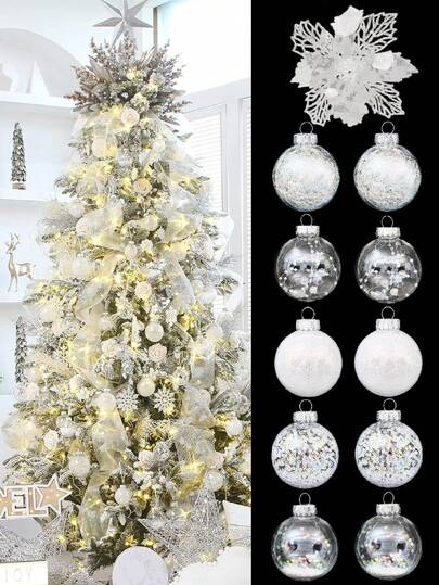 10pcs-Christmas Ball Ornaments White Christmas Ornaments Set And Christmas Flowers For Christmas Tree Decoration Shatterproof Christmas Hanging Balls For Christmas Party Home Decoration, Christmas, For Holiday Wedding Christmas Tree Decoration,White Christmas Decoration,Artificial White Christmas Tree Ornaments,DIY Christmas Ball Ornaments