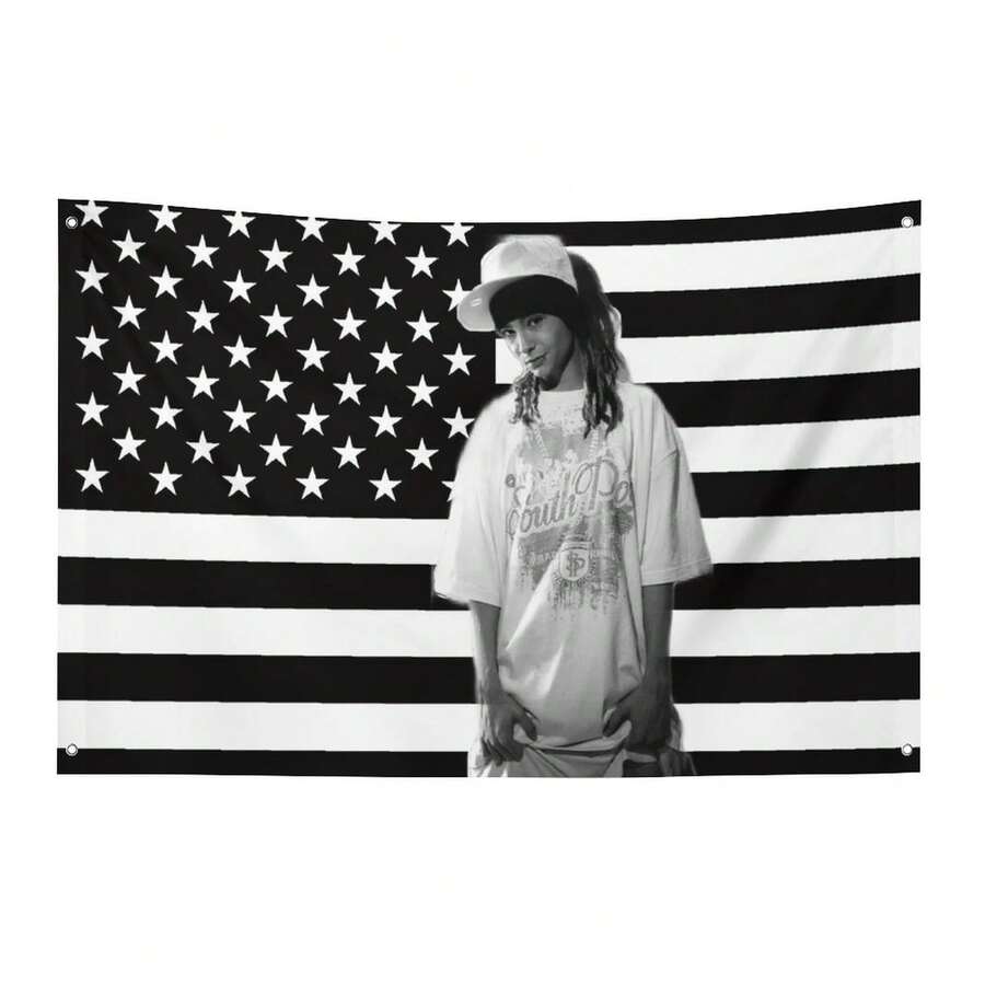 1pc Single-Sided Printed Tom Kaulitz Outdoor Decorative Funny Flag, Suitable For Bedroom, Customizable Wall Hanging, Personalized Home Decor - Black - View 1