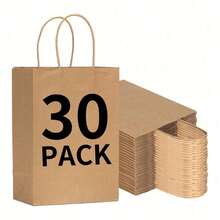 30pcs/Pack Paper Gift Bags With Handles, Gift Wrapping Paper Bags, Shopping Paper Bags, Small Tools, Birthday, Wedding Party Decorations, Valentine's Day Party Supplies - Kraft Paper - View 10