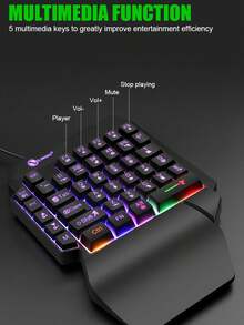 AKKHOO 1 Wired Gaming Keyboard With Backlight, Laser-Engraved Characters, Ergonomic Palm Rest, Compatible With PC, Laptop, Mobile Phones - Black - View 6