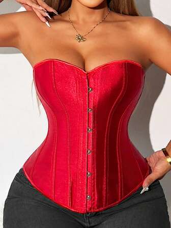 1pc Overbust Corsets For Women Red Corset Sexy Bustier Corset Top Gothic Lingerie With Free Thongs Christmas Costume Going Out Tops/Halloween Party Wear