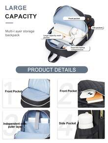 Floless 女士笔记本电脑背包，经典14/15.6英寸绗缝耐用笔记本电脑包，带笔记本电脑隔层，适合商务旅行，时尚女生背包，防水轻便休闲背包，大学书包，带USB充电接口，男女皆宜。新旧版本随机发货。 - 黑色 - 查看 6