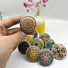 6/12pcs Bohemian Style Round Ceramic Drawer Pulls, With Screws, Colorful Hand-Painted Floral And Geometric Patterns, Suitable For Modern And Vintage Cabinets, Kitchen Cabinet Handles - Random Color - View 5