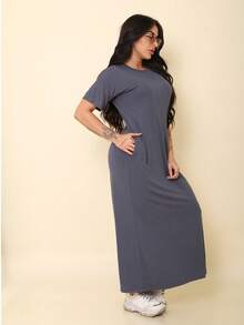 Vestido Longo  Feminino Viscolycra Soltinho c/ bolso lateral Ref. 205 - Cinza - Visão 6