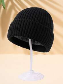 MAKEFGE 1 件男士纯色保暖内衬便帽，多色（黑色、卡其色）温暖厚针织帽，适合户外休闲穿着，适合秋冬季秋季服装日常使用蓬松 - A - 查看 6