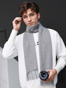 1pc Faux Cashmere Scarf, Thick Knitted Neck Warmer Shawl For Men & Women, Autumn/Winter