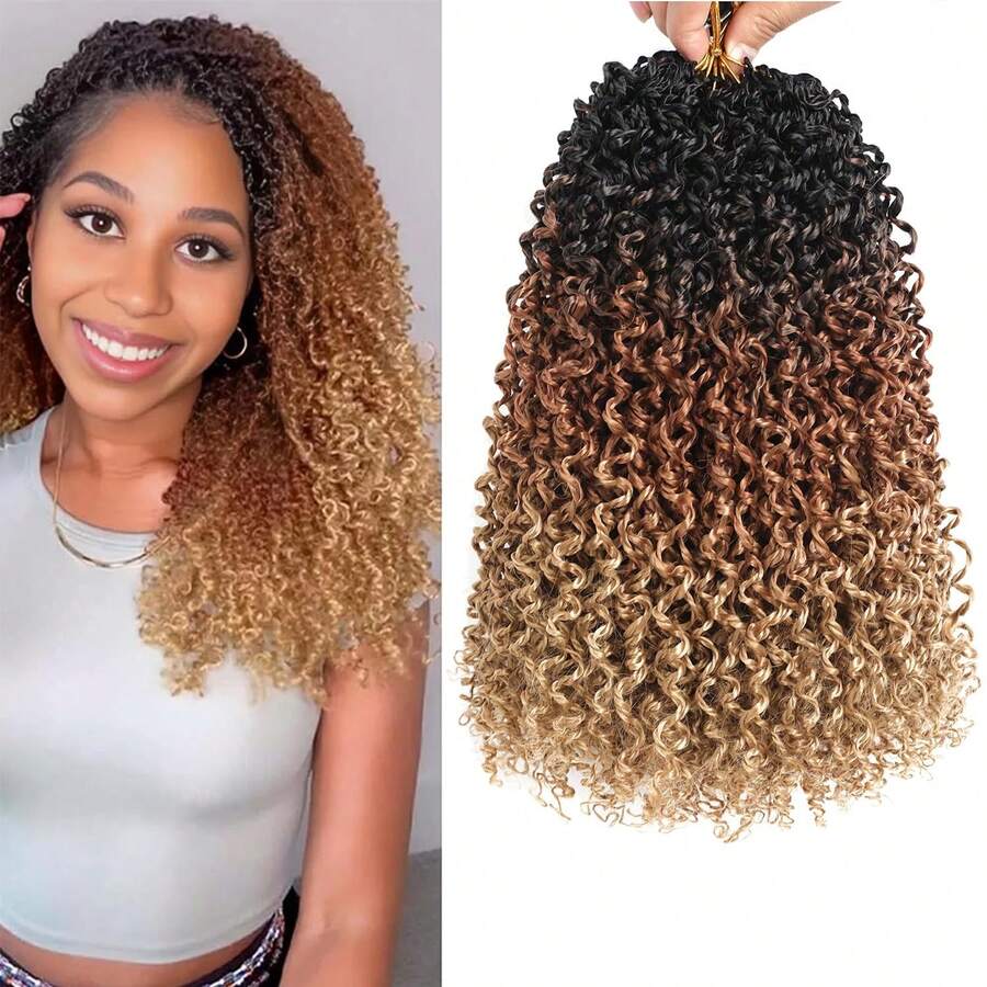 Cabello trenzado Yanky Twist - 8/10/12 pulgadas 1/9 paquetes (24 hebras/piezas) Trenzas cortas de primavera pre-retorcidas y esponjosas, trenzas de ganchillo pre-enrolladas de color negro natural, 1B/30/27 - Degradado - Ver 1