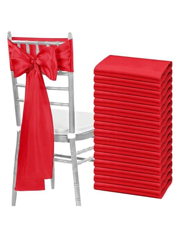10pcs Red Satin Chair Ribbon Sashes, Wedding Chair Bows, Silk Chair Knot Belt Ties For Reception, Home Kitchen, Event, Banquet, Birthday, Hotel, Party, Christmas Chair Decoration Sash Bows