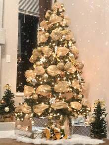 1pc Metallic Mesh Ribbon Roll, DIY Christmas Tree Decor, Shiny Mesh For Wedding, Christmas Decoration, Gift Wrapping Home Decor Christmas Decorations Room Decor Winter