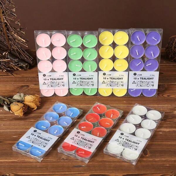 10 boîtes de bougies chauffe-plat en aluminium rond, convenant pour les banquets de mariage, les restaurants, les demandes en mariage, les déclarations d'amour, les bars. Elles brûlent pendant 1,5 heures