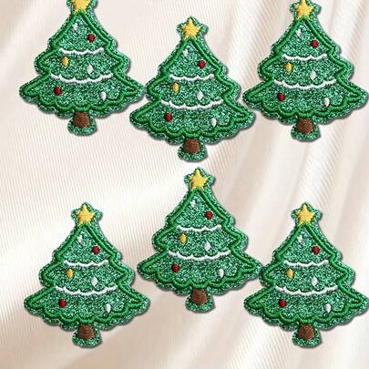 5 piezas de parches bordados con diseño de árbol de Navidad, aplicaciones decorativas para planchar o coser en ropa, sombreros y bolsos de bricolaje