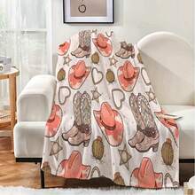 Retro Western Cowboy Theme, Cowboy Boots, Cowboy Hats, Cacti, Feather Design Patterns, Modern Home Style,Super Soft Flannel Printed  Blanket,As Birthday Gifts, Family, Wedding, Souvenir Blankets, Polyester Blankets Suitable For All Seasons, Washable, Machine Washable, Lightweight, Breathable, Comfortable, Warm, Unique, 280gsm For Him, Her Personalized Ideal Gifts For Her, Him, Family, Boyfriend, Girlfriend, Father, Family, Mother, Lover, Daughter, Son, Grandfather, Grandmother, Teacher,Doctor, Nurse,Friend, Classmate, Pet.Perfect Nap, Camping, Travel, Home, Daily Life, Office Decoration, Birthday, Anniversary, Valentine's Day, Thanksgiving, Graduation Season,Christmas, Halloween, Mother's Day, Father's Day, Wedding, New Year Gifts ,Sofa,Bed,Car,Bedroom,Living Room,Office,  Outdoor Camping, Beach,Wall Decoration - 多色5 - 查看 5