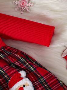 Baby Girls Christmas Ribbed Ruffle Bow Santa Claus + Bow Hair Scrunchie - Red - View 7