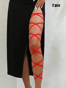 1pc Leg Chain With Elastic Strap, Black Color, Multi-Layer, Personalized, Sexy, Harajuku Style