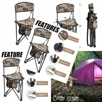 Hunting Chair Folding Tripod Stool Portable Fishing Chair With Backrest Outdoor Folding Camping Chair