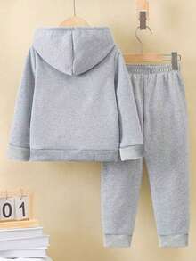 Tween Boy 2pcs Summer Beach Surfboard Print Hoodies+Summer Beach Surfboard Print Pants Suit Autumn Winter Collection - Grey - View 2