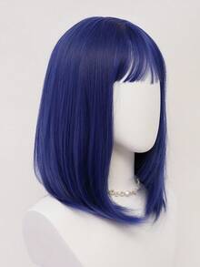 XYUNMI Tóc giả bob thẳng dài vừa phải màu xanh dương dễ thương và ngọt ngào 16 inch có mái tóc giả dễ chăm sóc thoáng khí, mềm mại tự nhiên dành cho nữ, tóc giả sợi tổng hợp chịu nhiệt, thích hợp để mặc hàng ngày, tóc giả dự tiệc ngày lễ, đơn giản, thường ngày, hóa trang đường phố, Halloween, thời trang trở lại trường học - Màu xanh lam - Xem 7