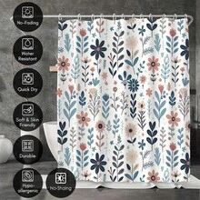 Floral Polyester Shower Curtain, Water-Resistant Pastoral Design, Machine Washable, Includes Hooks, Woven Farmhouse Bathroom Decor, All-Season Unlined Fabric, Rustic Wildflower Pattern - Multicolor - View 4