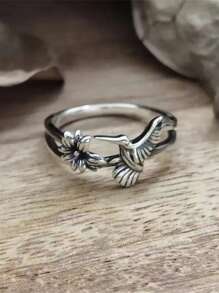 1 Piece Of Fashion Punk Vintage Flower And Bird Personalized Ring For Daily Wear