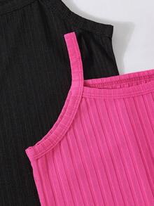 3 pièces Ensemble de combinaison côtelée de couleur unie pour bébé fille, vêtements de sport et extérieur - Rose bonbon - Voir 6